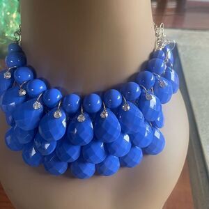 Blue Beaded Teardrop Cubic Zirconia Diamond Accents Necklace Earrings Set New